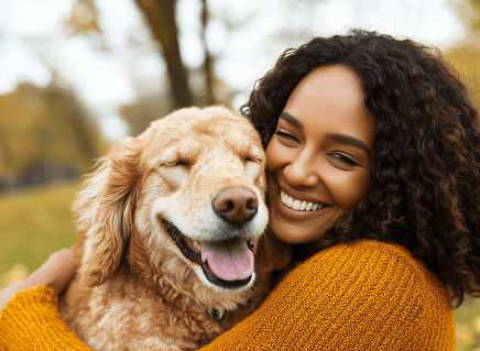 smiling-woman-with-curly-hair-hugs-golden-retriever-park 1 smiling-woman-with-curly-hair-hugs-golden-retriever-park 1
